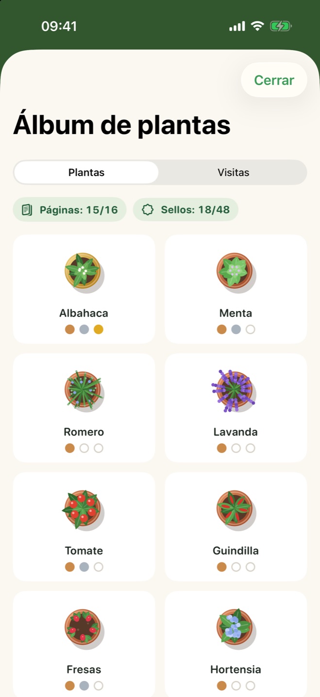 El álbum de plantas con páginas y sellos de cosecha