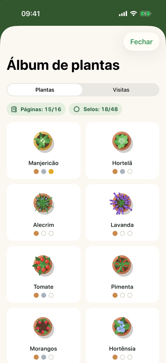 O álbum de plantas com páginas e selos de colheita