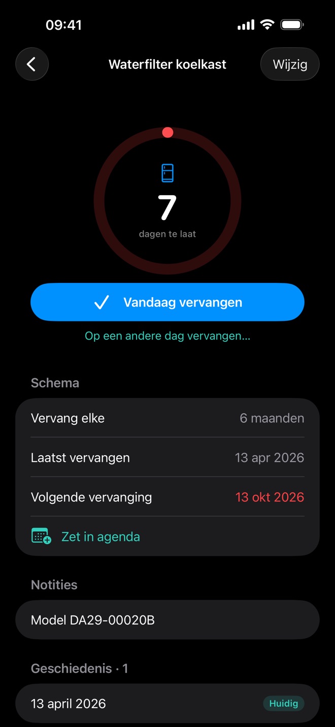 Renew in donkere modus met een koelkastwaterfilter dat 7 dagen te laat is