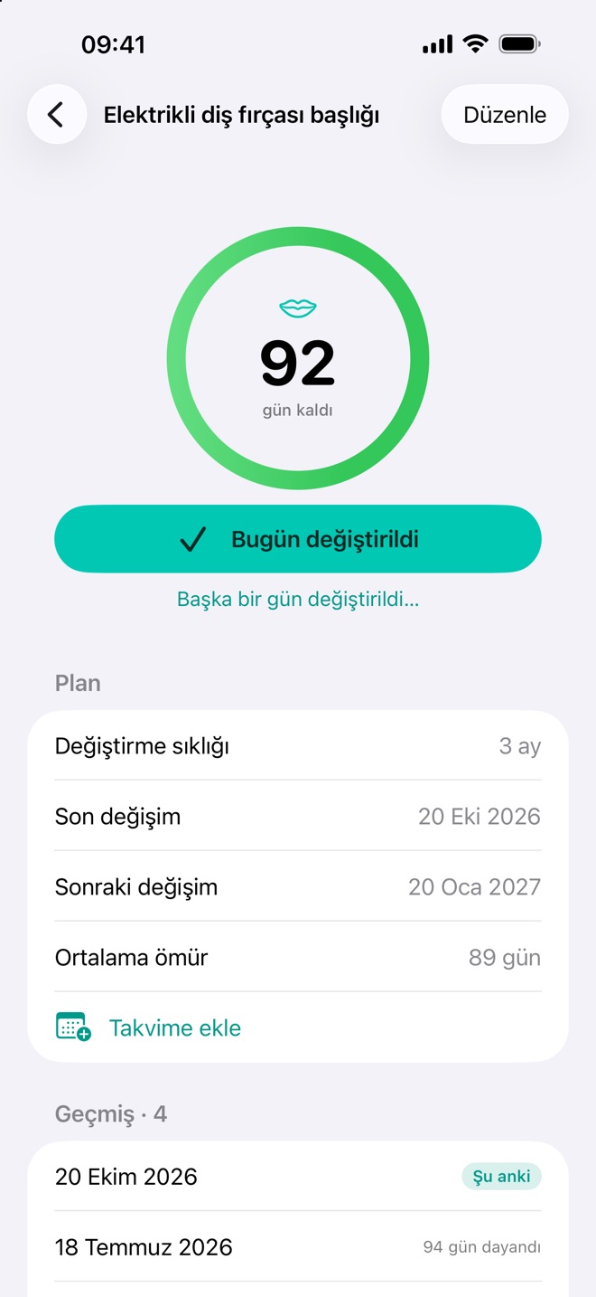 Renew’da 92 günü kalmış bir elektrikli diş fırçası başlığı